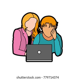 Boy and girl with laptop design