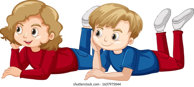 Boy and girl laying on the floor illustration