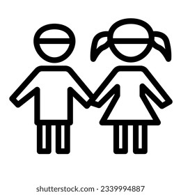 Boy and girl line icon, 1st June children protection day concept, children silhouettes sign on white background, Boy and girl symbol in outline style for mobile concept and web design