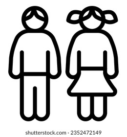 Boy and girl line icon, childhood concept, Teenagers sign on white background, Young male and female children couple icon in outline style mobile concept web design. Vector graphics.