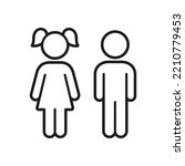 Boy and girl line icon figures. Children gender symbols. Simple vector outline clip art illustration.