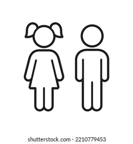 Boy   girl line icon figures  Children gender symbols  Simple vector outline clip art illustration 