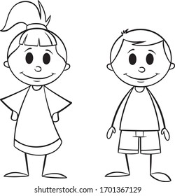 chico y chica de estilo lineal, dibujo aislado, niños son amigos, amor a una chica y un niño