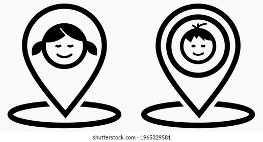 Boy or Girl location icon. Geotag the child. Tracking children. Vector graphics.
