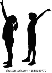 A Boy And A Girl Looking Up, Body Silhouette Vector