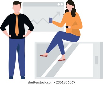 Boy and girl looking at working graph.