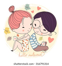 Boy and girl. Love cards. Theme autumn.