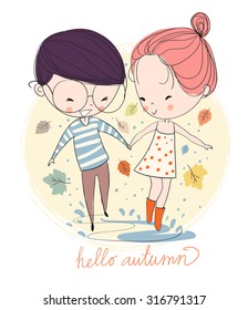 Boy and girl. Love cards. Theme autumn.