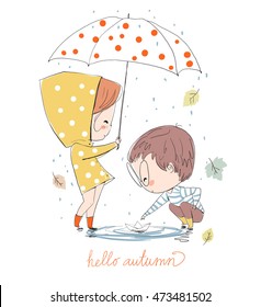 Boy and girl. Love cards. Theme autumn.