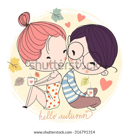 boy girl love cards theme autumn のベクター画像素材 ロイヤリティ