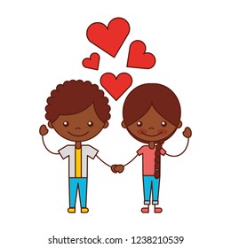 boy and girl love hearts cartoon