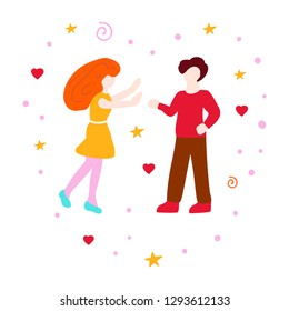 Boy and girl, lovely couple.  Hand drawn vector lettering illustration for postcard, t shirt, print, stickers, wear, posters design. Best for happy valentine's day concept. 