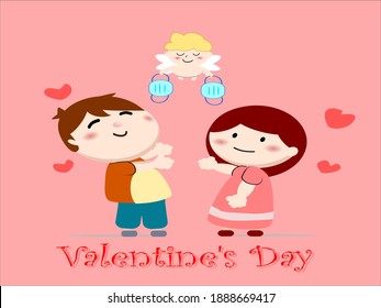boy and girl lover and cupid with face mask to protect coronavirus in Valentine day