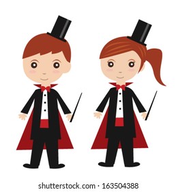 Boy and girl in magician costume