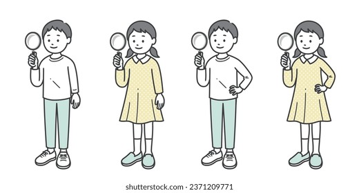 boy and girl with magnifying glass