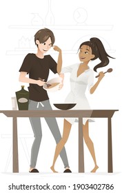 Boy And Girl Making Breakfast 