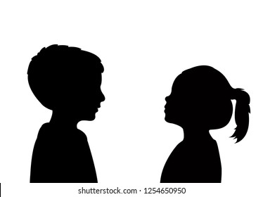 a boy and a girl making chat, silhouette vector