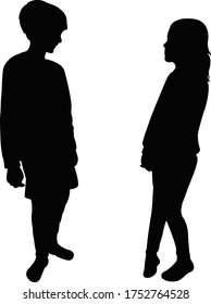 a boy and a girl making chat, silhouette vector