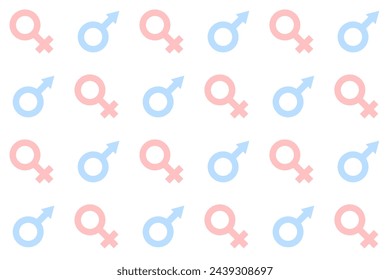 Boy and Girl, Male and Female Symbols Seamless Pattern. Gender Reveal Party Pink and Blue Endless Repeating Background. Baby Cute Backdrop.