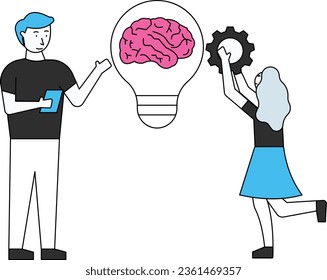 Boy and girl are managing technology ideas.