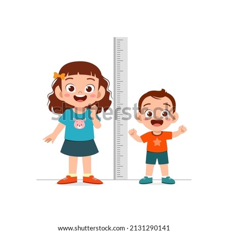 boy and girl measure height and compare grow progress