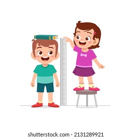 boy and girl measure height for grow progress