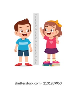 boy and girl measure height for grow progress