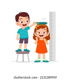 Kids Measuring Height With Measure Scale Vector Stock Vector Image