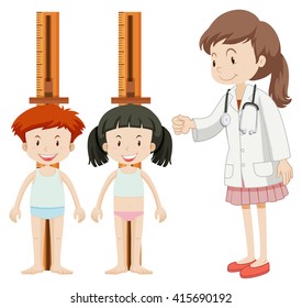 Boy and girl measuring height illustration