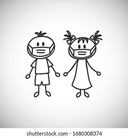 boy and girl in medical mask ( cartoon doodles)