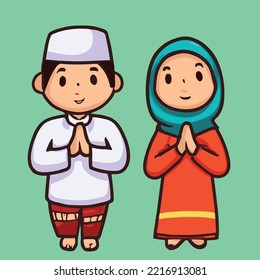 Boy And Girl Muslim And Muslimah Wearing Islamic Dress And Hijab