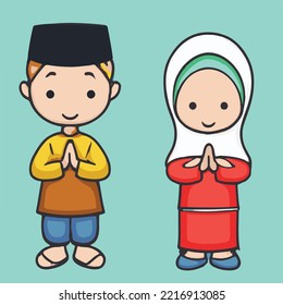 Boy And Girl Muslim And Muslimah Wearing Islamic Dress And Hijab