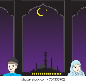 boy and girl muslim vector background