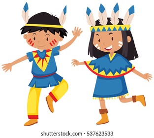 Boy and girl in native american indians illustration