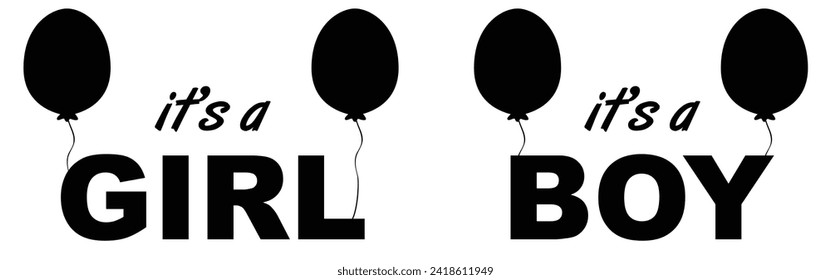 it’s boy and it’s a girl newborn baby gender reveal vector graphic elements with text and balloons.