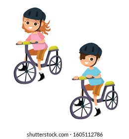 boy and girl on a bicycle vector illustration set