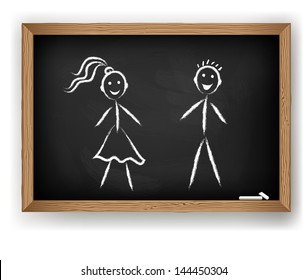 Boy and girl on chalkboard, vector design