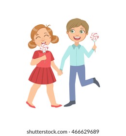 Boy And Girl On A Date Eating Candy