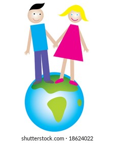 boy and girl on the Earth - show concept of friendship and love