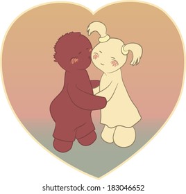 boy and girl on heart background
