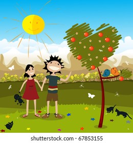 Boy and girl on the meadow