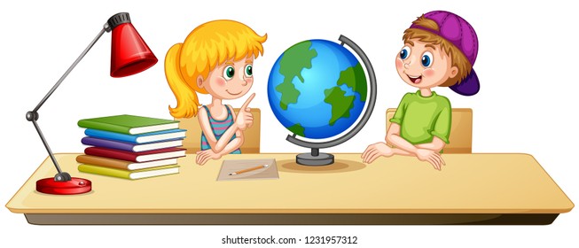 Boy Girl Study Classroom Illustration Stock Vector (Royalty Free ...