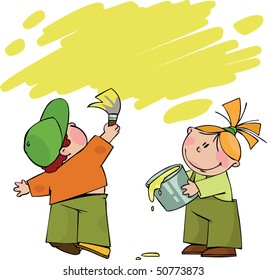 Boy and girl with paint