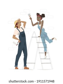 Boy and girl paint the walls (v.2)