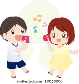 Boy and Girl Palying with String Telephone