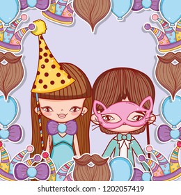 boy and girl with party costume decoration