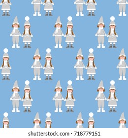 Boy and girl pattern on the blue background. Vector illustration