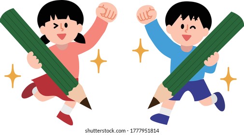 
Boy and girl with pencils