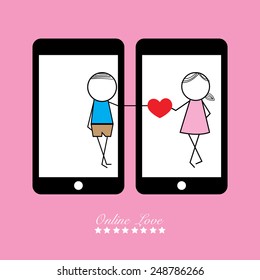 boy and girl in phone funny online love vector illustration eps10  