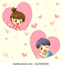 Boy and girl with pink heart